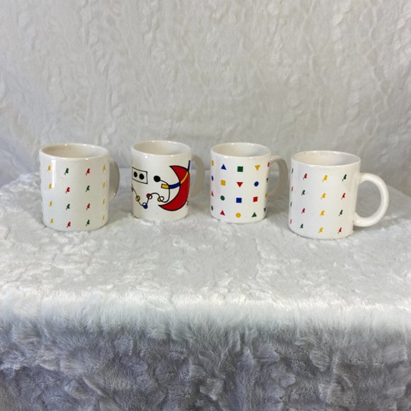 Set of 4 Geometric shape all over print mugs Brazil Star Moon Cats Geo Shapes - Picture 1 of 15